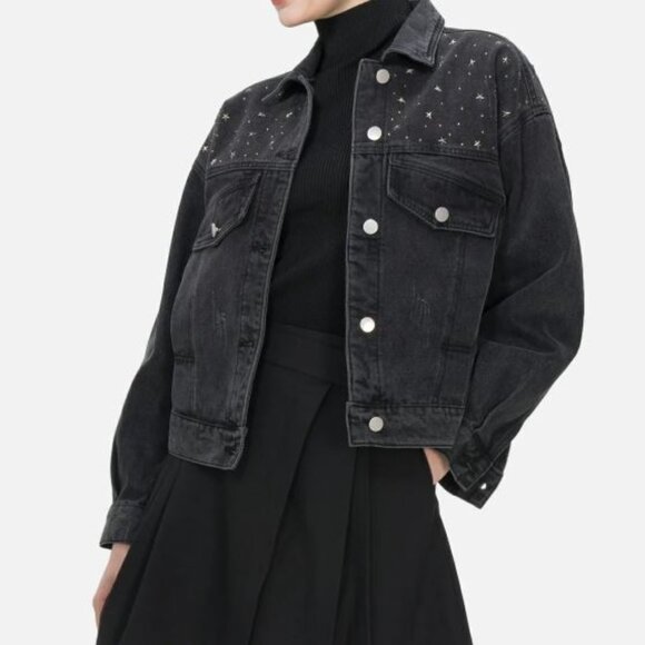 Denim jacket trendy oversized cropped star-studded - NWT - Picture 2 of 7